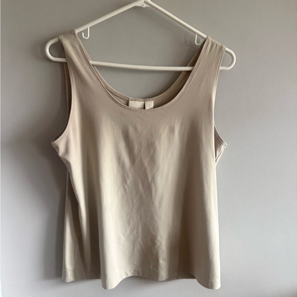 Chico’s Beige Stretch Tank Top Size 2 (Large) Nylon Spandex Classic Layering
